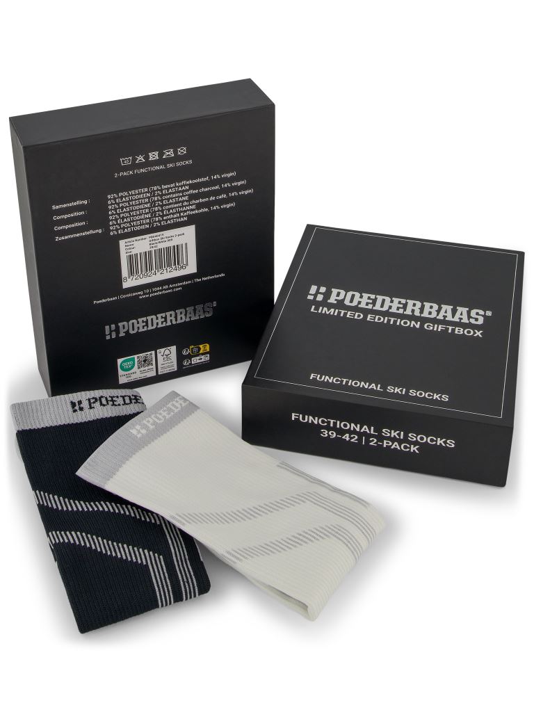 Poederbaas Giftbox 2-Pack Skisok Black White 39-42