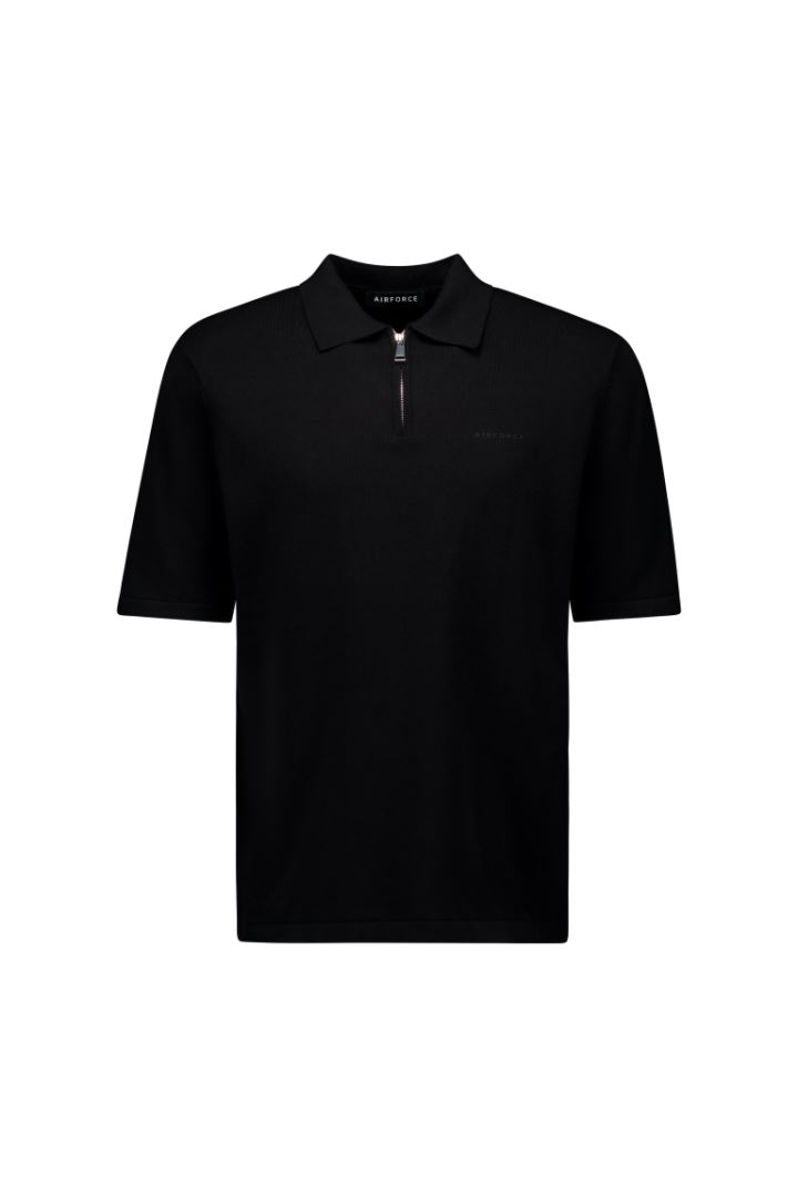 Airforce Knitted Zip Polo Heren True Black XL