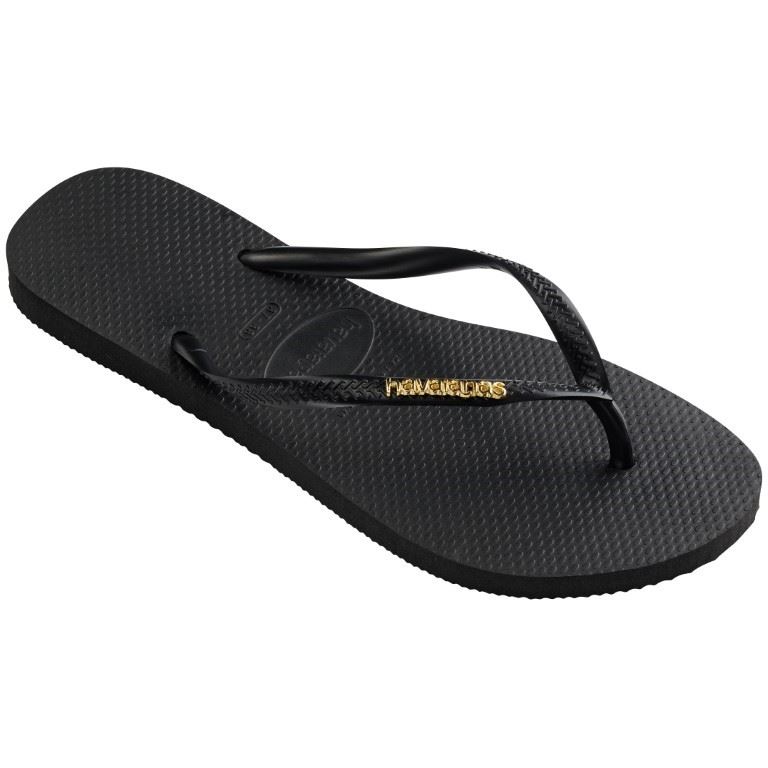 Havaianas Slim Logo Metallic Slipper Dames Black/Gold 39/40